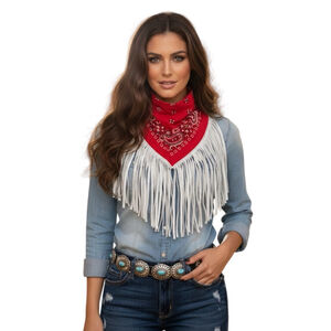Westerly Collector Limited Upcycled Red Bandana Fringe Scarf NWT